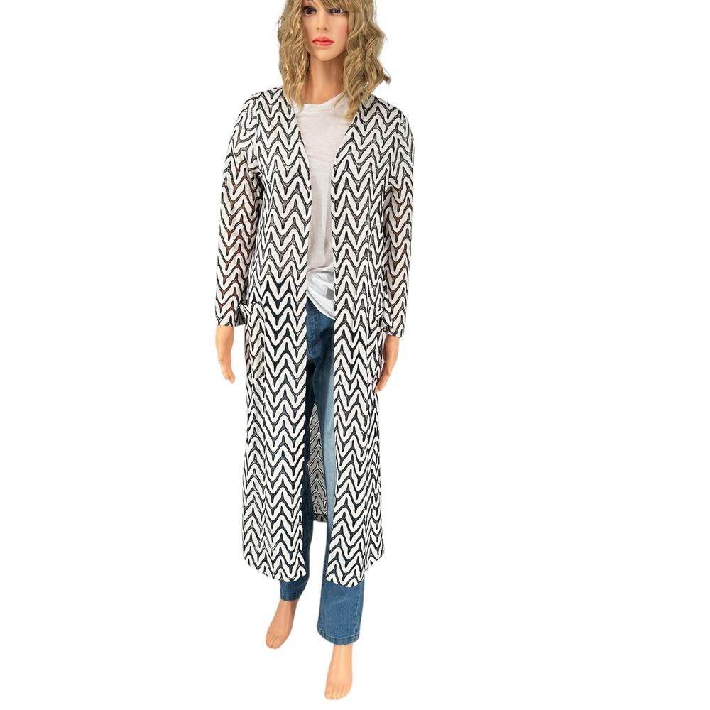 Jeff Gallano Paris Small Black and White Duster Open Cardigan Long Style